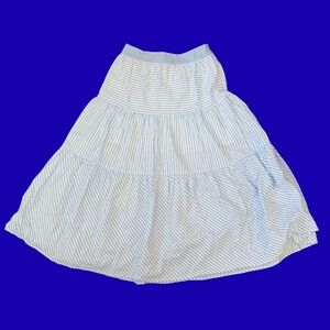 NWOT 100% Cotton Tiered Blue White Stripe Maxi Skirt Azura 30" Waist